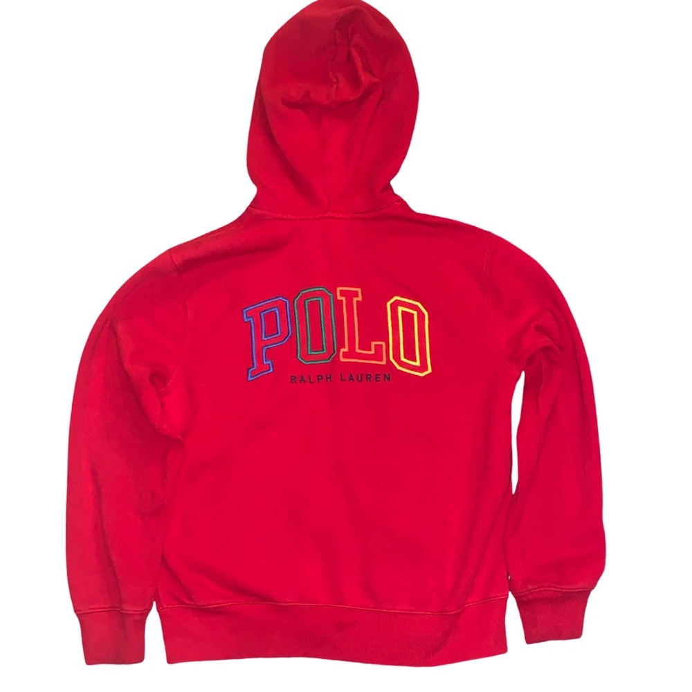 Polo Ralph Lauren Kids Size M 10-12 Red Hoodie Spell Out Logo Embroidered Zip Up